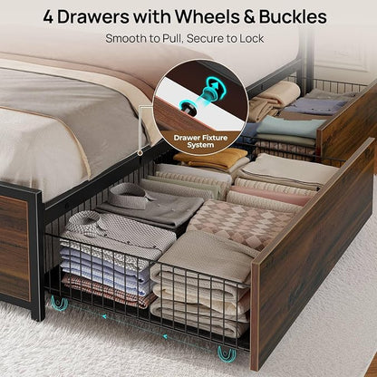 Rolanstar Twin Bed Frame with 4 Storage Drawers, Charging Station and LED Lights - Image 4