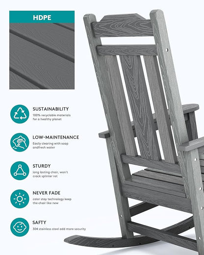 SERWALL Oversized Outdoor Rocking Chair, All Weather Patio Rocking Chair - Image 6