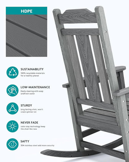 SERWALL Oversized Outdoor Rocking Chair Set of 4, All Weather Patio Rocking - Image 6