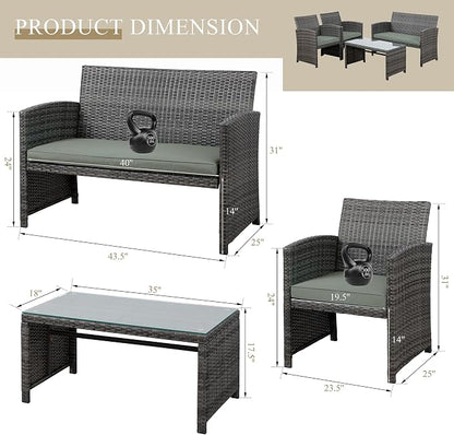 JAMFLY 4 Piece Outdoor Patio Furniture Set, Outdoor Wicker Rattan Chairs - Image 9