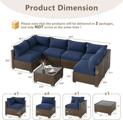 LOUVIXA 7 Piece Outdoor Patio Furniture Set, Outdoor Sectional Sofa, Wicker - Image 2