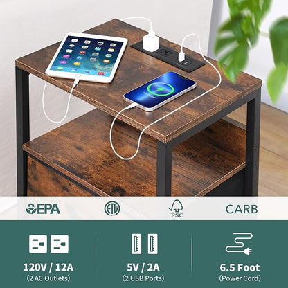 Yoobure Nightstand with Charging Station, Small Night Stand with Fabric Drawers - Image 5