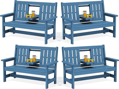SERWALL Outdoor Bench with Cup Holder, Oversized 58" HDPE Porch Bench Suitable by SERWALL