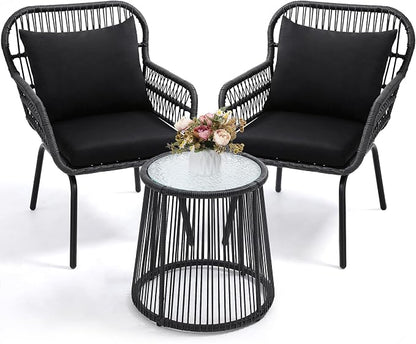 wildformers 3 Pieces Rattan Wicker Bistro Set, Outdoor Conversation Set by wildformers