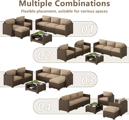 LOUVIXA 7 Piece Outdoor Patio Furniture Set, Rattan Chairs Glass Table Wicker - Image 4