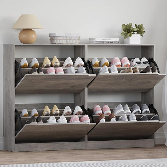 BORNOON Shoe Cabinet with 4 Flip Drawers, Narrow Hidden Shoe Storage Cabinet by BORNOON