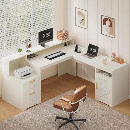 YOMILUVE 63" Farmhouse L Shaped Executive Desk by YomiluveDesign