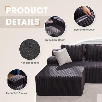 Hobestluk Modular Sectional Sofa Couches L-Shape Couch 3 Seat Modular Sofa - Image 6