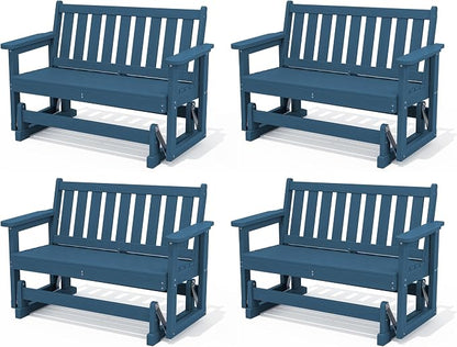 SERWALL Outdoor Glider Bench Set of 4, HDPE Weather-Resistant Swinging Bench by SERWALL