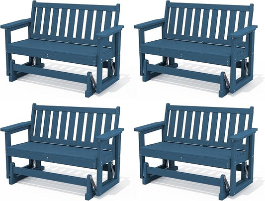 SERWALL Outdoor Glider Bench Set of 4, HDPE Weather-Resistant Swinging Bench by SERWALL