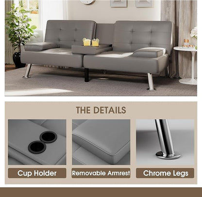 Flamaker Futon Sofa Bed Modern Folding Futon Set PU Leather Convertible - Image 6