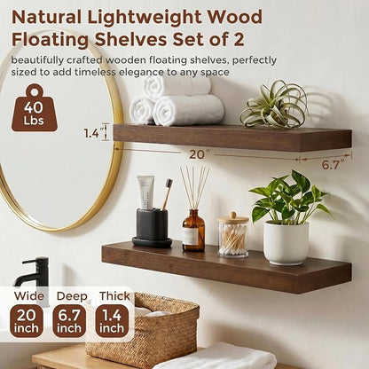 fuqing 20 Inch Floating Shelves | 6.7 Inch Deep Dark Wood Floating Shelves - Image 3