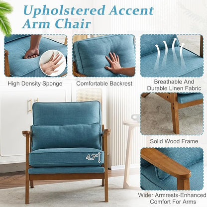 VINGLI Solid Wood Wide Armrests Accent Chair Set of 2, Upholstered Mid Century - Image 5