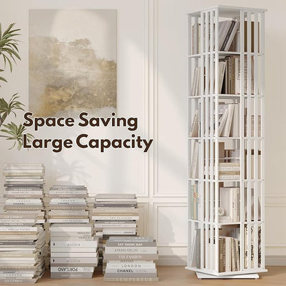 YOWOS Rotating Bookshelf Tower, 360° Display Spinning Bookcase, Bamboo - Image 4