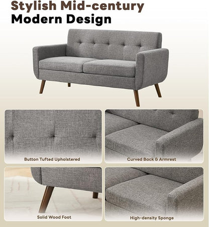 Tbfit 65" W Loveseat Sofa with Ottoman Coffee Table, Mid Century Modern Love - Image 6