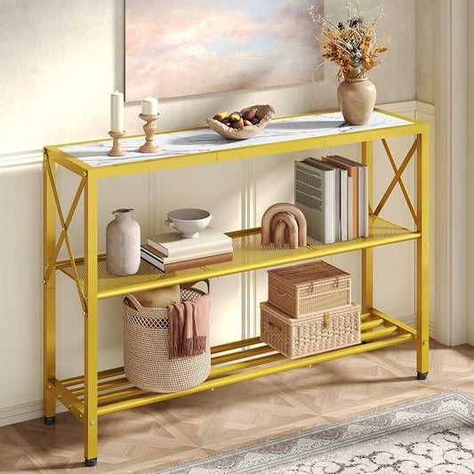 Hoctieon Gold Console Table, 3 Tier Entryway Table by Hoctieon