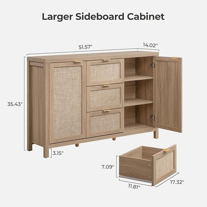 SICOTAS Rattan Large Sideboard Buffet Cabinet - Image 2