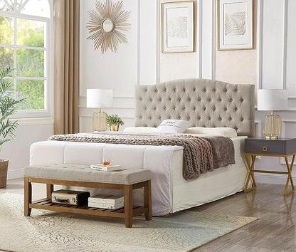 24KF Large Rectangular Upholstered Tufted Linen Fabric Ottoman Bench, Padded - Image 6