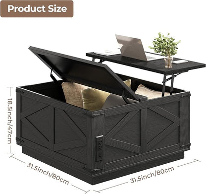 Jocoevol Farmhouse Lift Top Coffee Table, Square Wood Center Table - Image 2