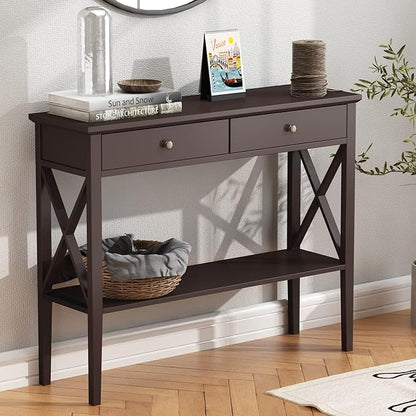 ChooChoo Console Table with Drawers, Narrow Wood Accent Sofa Table Entryway by ChooChoo