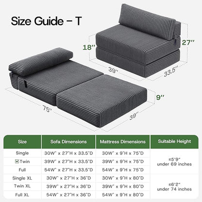 Convertible 4-in-1 Folding Sofa Bed Boneless Sleeper Chair Couch Foldable - Image 2