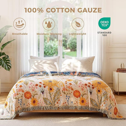 LUTBM Boho Throw Blanket for Couch Sofa Chair Cotton Summer Breathable Blankets - Image 2