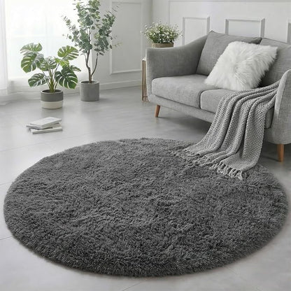 Amdrebio Grey Round Rugs 6Ft for Bedroom Living Room Decor, Fluffy Shaggy - Image 4