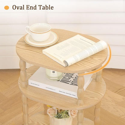 MaxSmeo End Table with Charging Station, Small Oval Side Table - Image 7