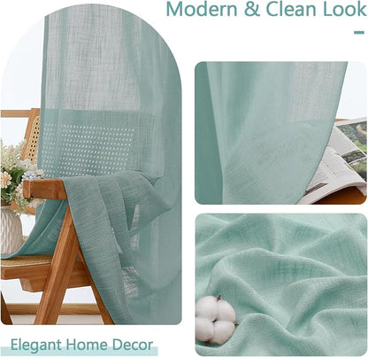 Chyhomenyc Aqua Green Semi Sheer Curtains 54 Inch Length - Image 5