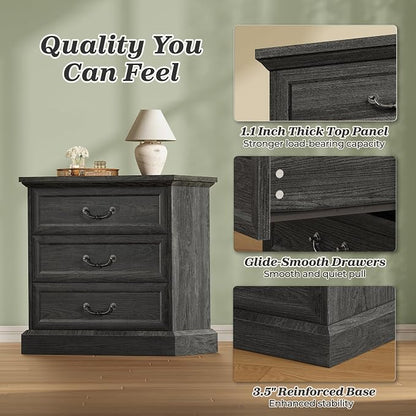 Huuger Nightstand with Charging Station, 3 Drawer Night Stand, 22 Inch Wider - Image 8