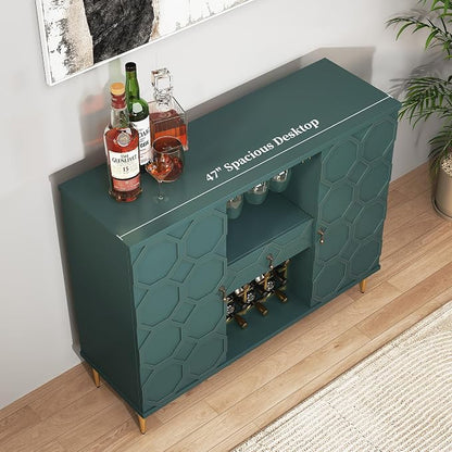 Modern Bar Cabinet with Drawer, Liquor Cabinet with Wine Glass Racks and Shelves - Image 4