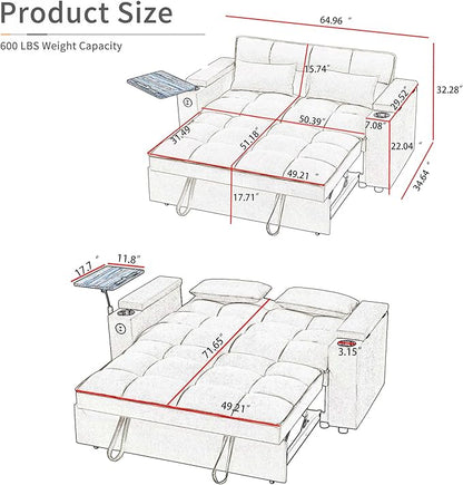 hansones ​66" Multi-Functional Pull-Out Sofa Bed - Image 2