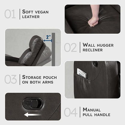 Lexicon Manual Reclining Sofa, Faux Leather Recliner Sofa, Wall Hugger - Image 3