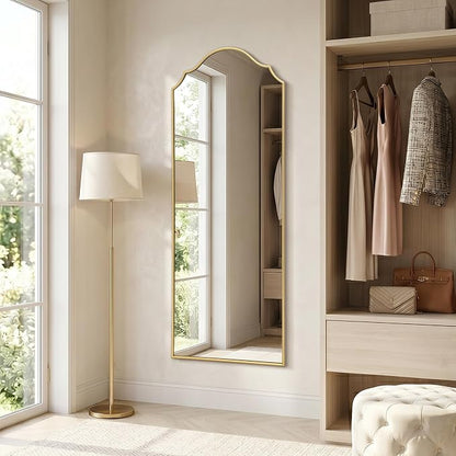Besdomus Scalloped Full Length Mirror: 21"x56" Gold Arched Floor Mirror - Image 8