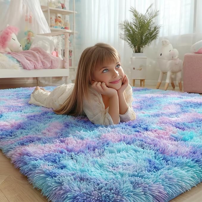 PAGISOFE Cute Kawaii Rugs for Girls Bedroom, 5x8 Rainbow Purple Area Rug - Image 3