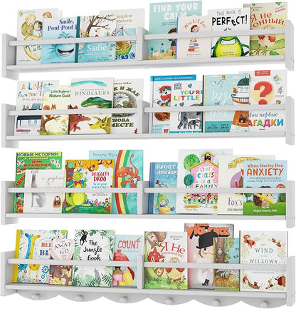 34Inch Nursery Bookshelves, Wall Floating Shelf Kids Coat Rack by Unknown
