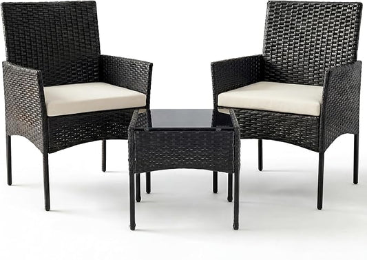 Sweetcrispy 3 Piece Patio Furniture Set, All-Weather Outdoor Wicker Bistro Set by Sweetcrispy