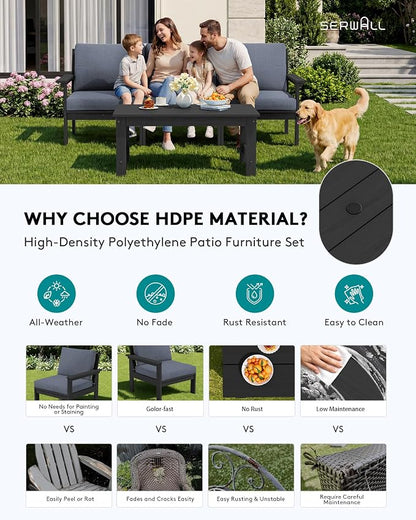 SERWALL HDPE Patio Sofa Set, 4-piece Sectional Outdoor Furniture Set, All - Image 3
