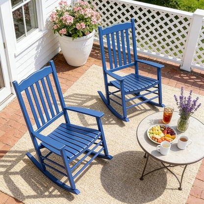 Outvita Outdoor Rocking Chair, Solid Wood High Back Rocker, All Weather Lounge - Image 2