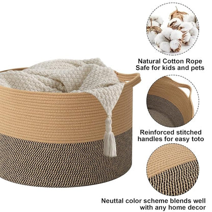 115L Extra Large Blanket Basket, Woven Rope Laundry Basket Hamper - Image 3
