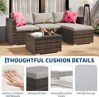 5-Piece Outdoor Sectional Sofa Set, All-Weather PE Rattan Patio Furniture - Image 4