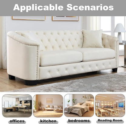 2 Piece Modern Chesterfield Velvet 77" 3-Seater Sofa Set, Upholstered Tufted - Image 3