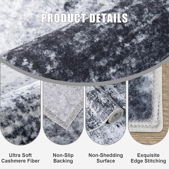 2.6'x10' Runner Rug Washable Rug: Modern Abstract Soft Thin Runner Rug Black - Image 6