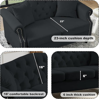 57" Chesterfield Black Velvet 2-Seater Sofa - Image 4