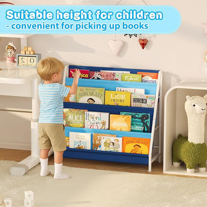 Aokitsink Kid Bookshelf for Kids Rooms, 4-Tier Blue Montessori Bookshelf - Image 3