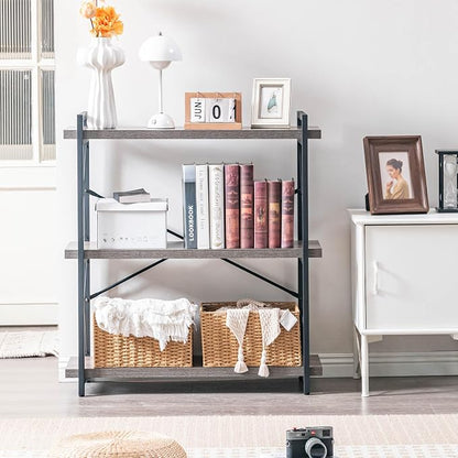HCHQHS Bookshelf, 3-Tier Industrial Bookcase, Rustic Open Book Shelf, - Image 6