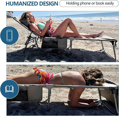 Tanning Chair with Face Hole, Adjustable Folding Chaise Lounge Chairs - Image 6