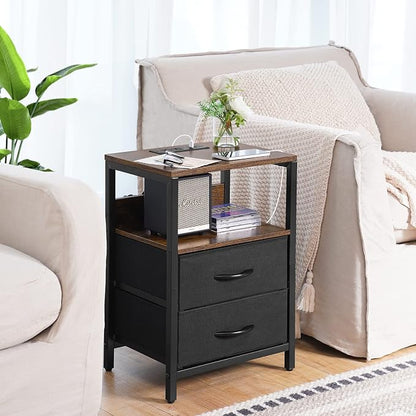 Yoobure Nightstand with Charging Station, Small Night Stand with Fabric Drawers - Image 2