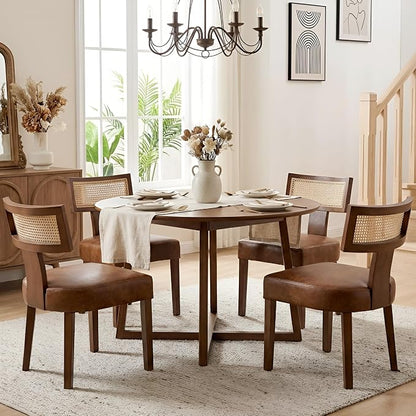 HNY Mid Century Modern Rattan Dining Chairs Set of 2, Farmhouse PU Leather - Image 7