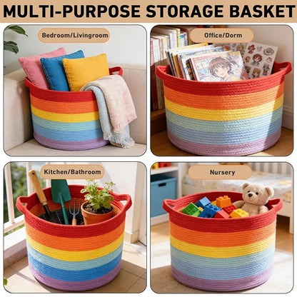 90L Large Blanket Basket, 21.7"L x 21.7"W x 13.8"H Rope Woven Baskets - Image 5
